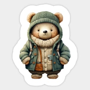 Whimsical Green Christmas Bear Sticker